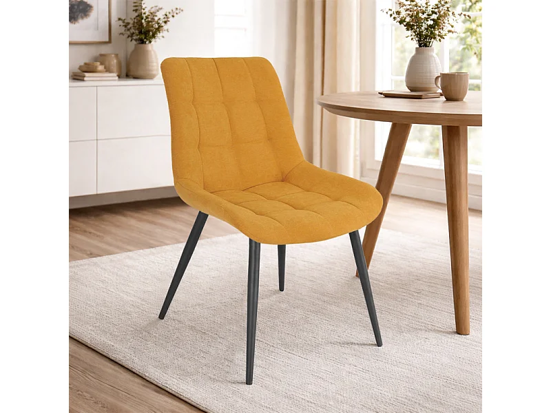 Lot 2 chaises en tissu capitonné jaune et pieds en métal - JAELLE 2