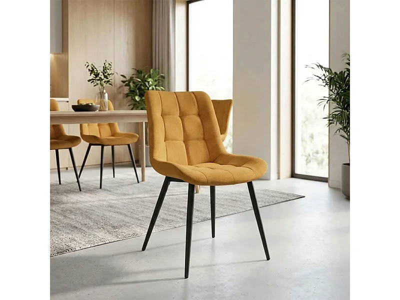 Lot 2 chaises en tissu capitonné jaune et pieds en métal - JAELLE 2