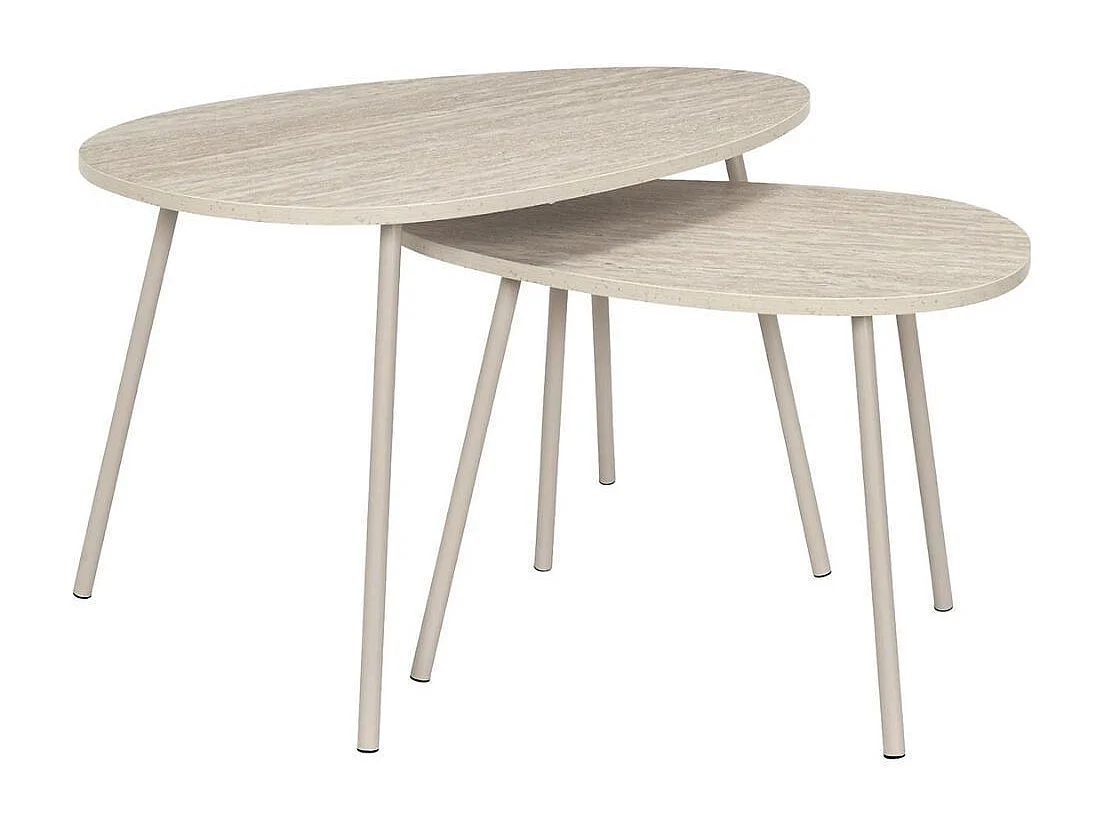 Tables gigogne plateaux aspect pierre naturelle 4 pieds métal laqué beige - SHANON