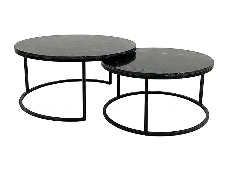 Tables basses gigognes rondes marbre noir pied métal noir – OXA
