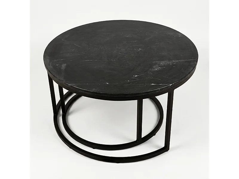 Tables basses gigognes rondes marbre noir pied métal noir – OXA