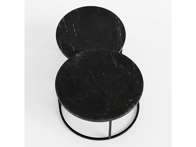 Tables basses gigognes rondes marbre noir pied métal noir – OXA
