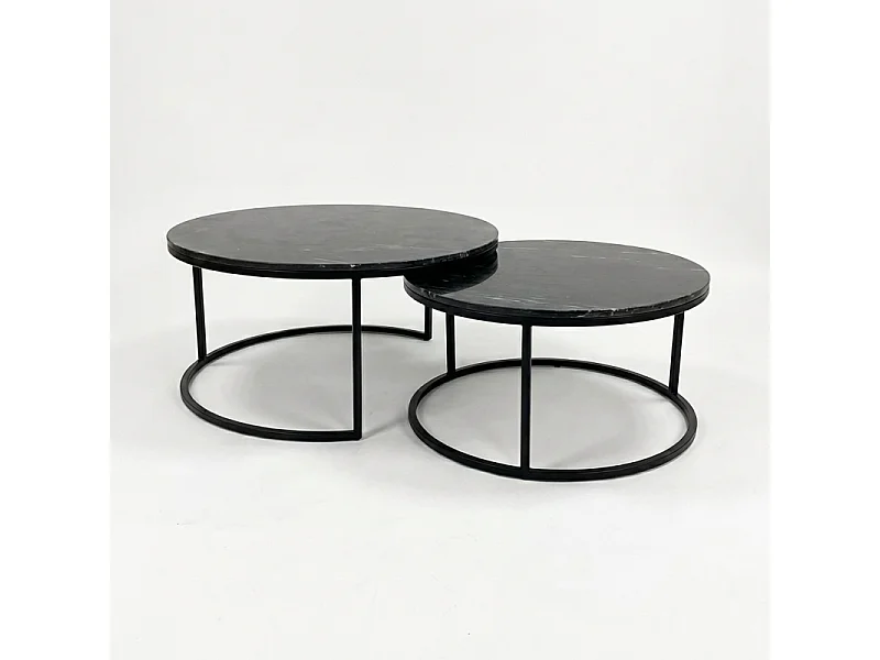Tables basses gigognes rondes marbre noir pied métal noir – OXA
