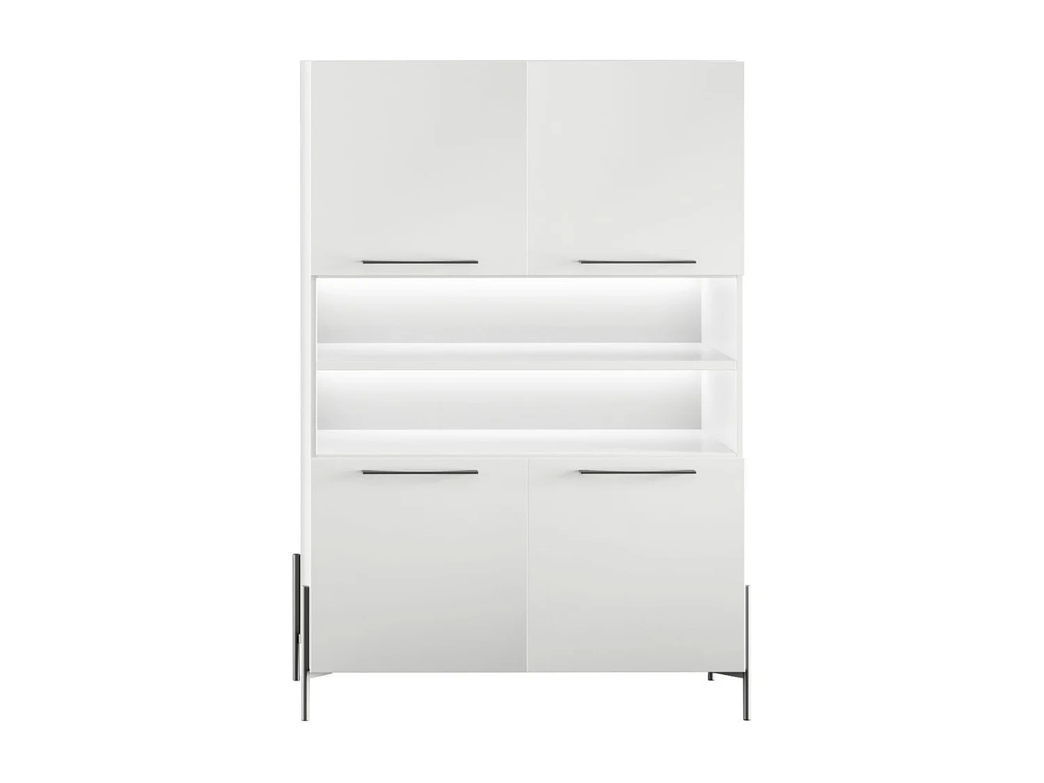 Buffet haut 4 portes laqué blanc pieds et poignées métal anthracite + Leds - CARAT