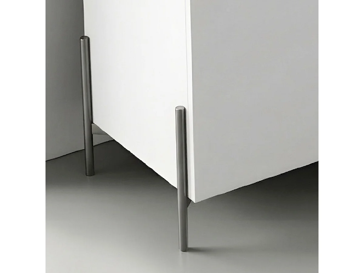 Buffet haut 4 portes laqué blanc pieds et poignées métal anthracite + Leds - CARAT