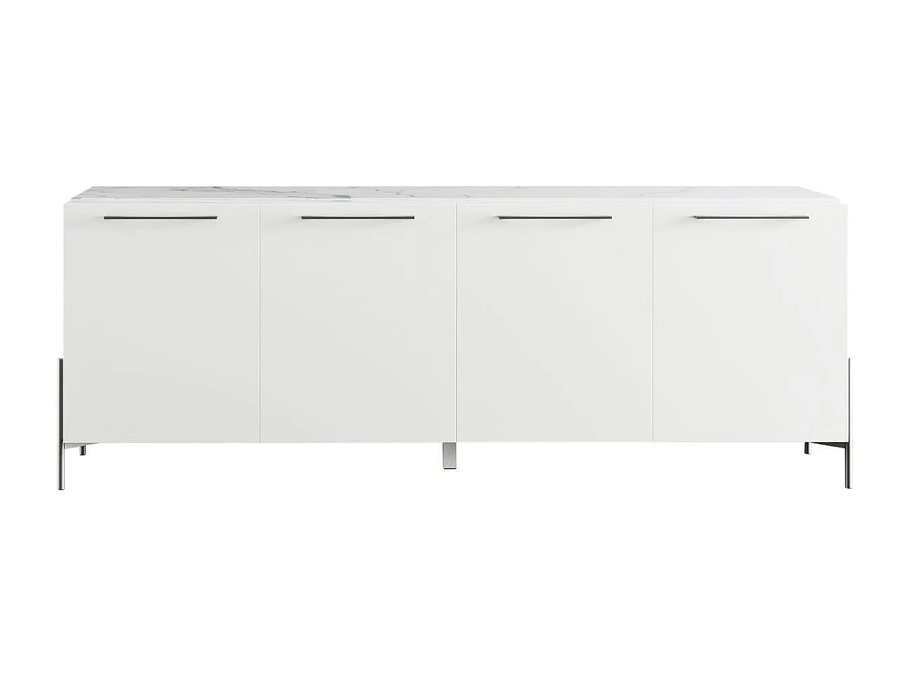 Buffet 4 portes laqué blanc plateau marbré pieds et poignées métal anthracite - CARAT
