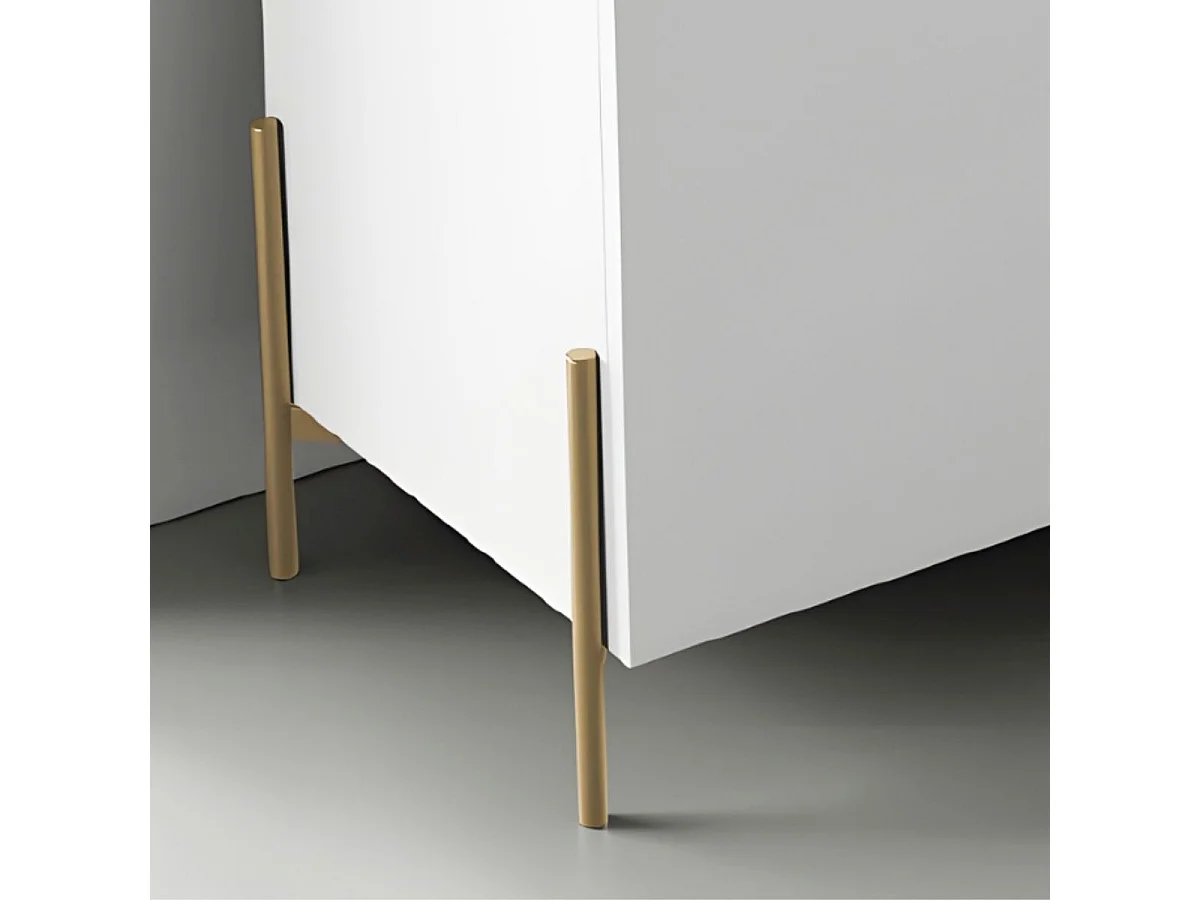 Buffet haut 4 portes laqué blanc pieds et poignées métal doré + Leds - CARAT