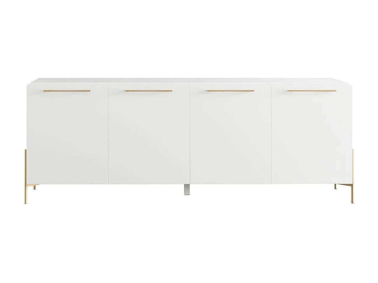Buffet 4 portes laqué blanc pieds et poignées métal doré - CARAT
