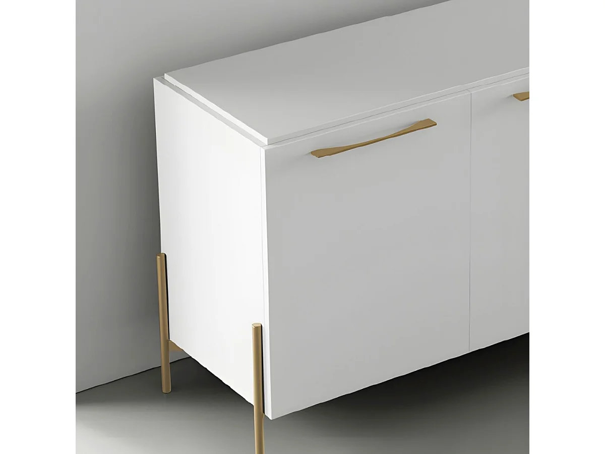Buffet 4 portes laqué blanc pieds et poignées métal doré - CARAT
