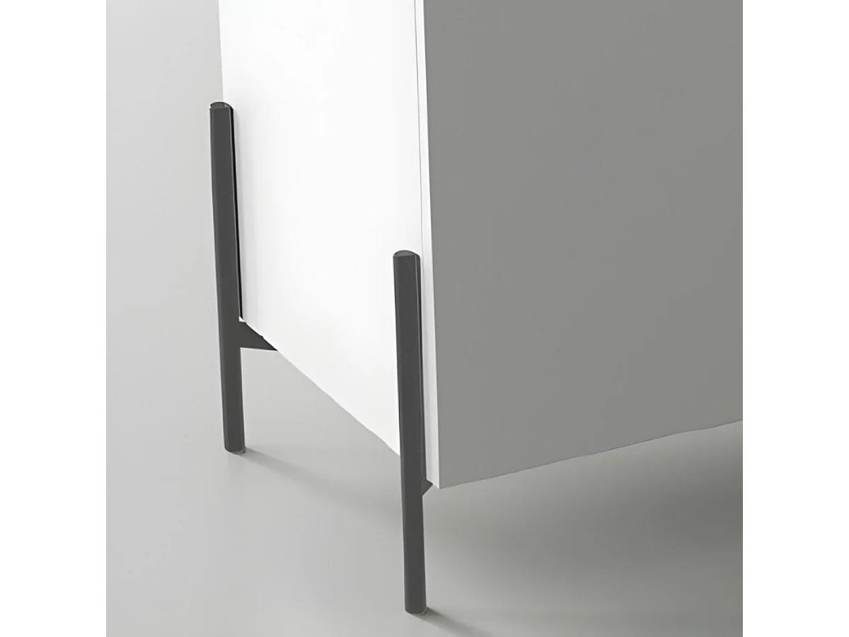 Buffet haut 4 portes laqué blanc plateau marbré pieds et poignées métal anthracite + Leds - CARAT