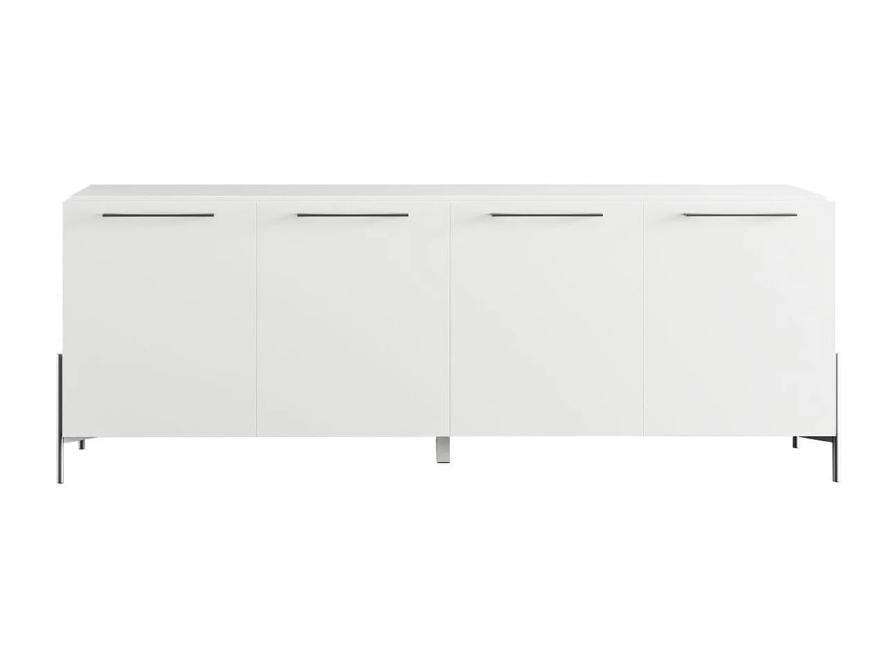 Buffet 4 portes laqué blanc pieds et poignées métal anthracite - CARAT