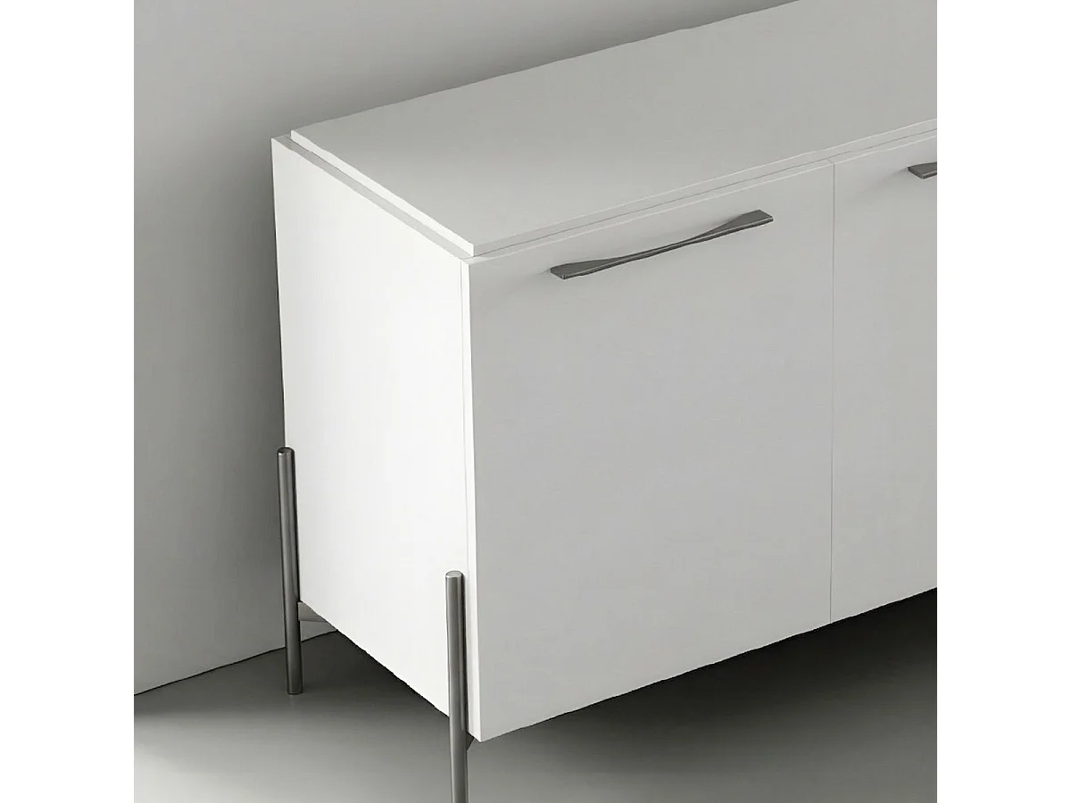 Buffet 4 portes laqué blanc pieds et poignées métal anthracite - CARAT