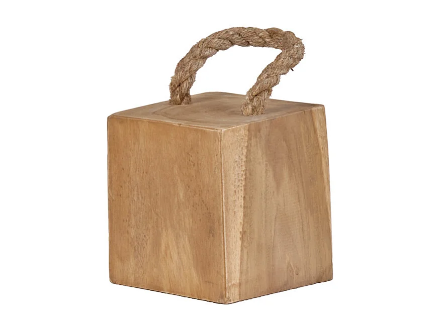 Petit presse-papier cale porte carré 9 cm en teck anse jute - DELTA