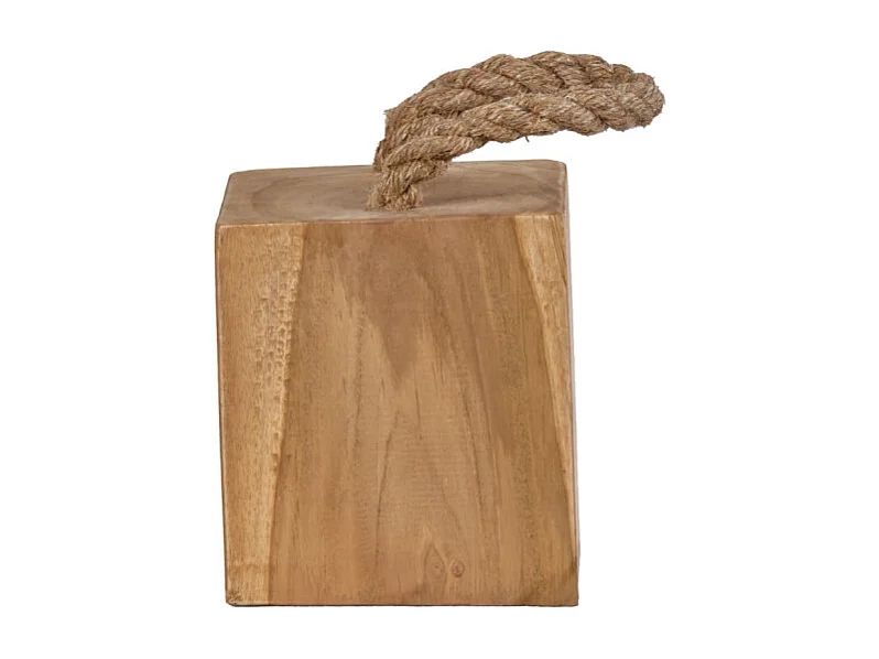 Petit presse-papier cale porte carré 9 cm en teck anse jute - DELTA