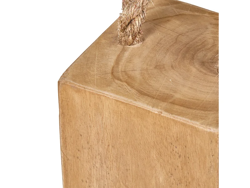 Petit presse-papier cale porte carré 9 cm en teck anse jute - DELTA