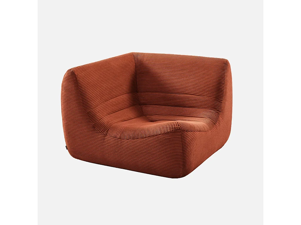 Canapé d'angle modulable 5 places avec repose pied velours côtelé terracotta - Sokol