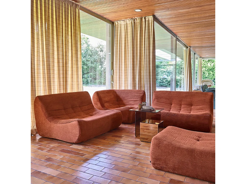 Canapé d'angle modulable 5 places avec repose pied velours côtelé terracotta - Sokol