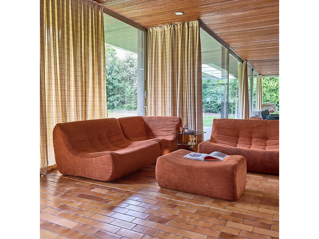 Canapé d'angle modulable 5 places avec repose pied velours côtelé terracotta - Sokol