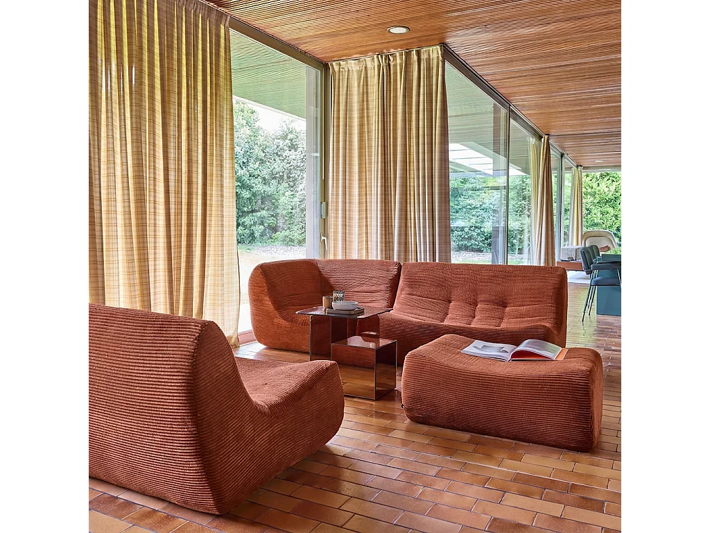 Canapé d'angle modulable 5 places avec repose pied velours côtelé terracotta - Sokol