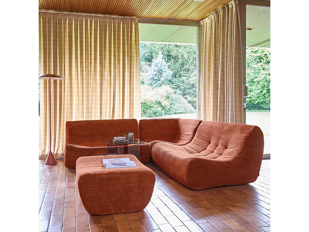 Canapé d'angle modulable 5 places avec repose pied velours côtelé terracotta - Sokol