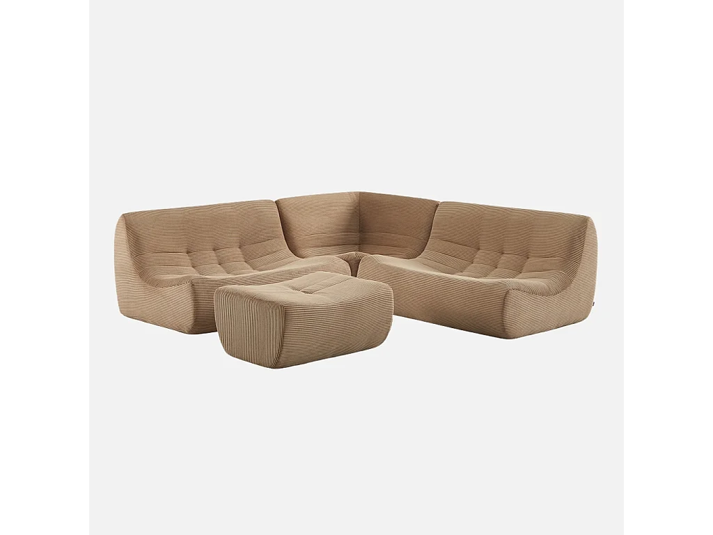 Canapé d'angle modulable 5 places avec repose pied velours côtelé beige foncé - Sokol