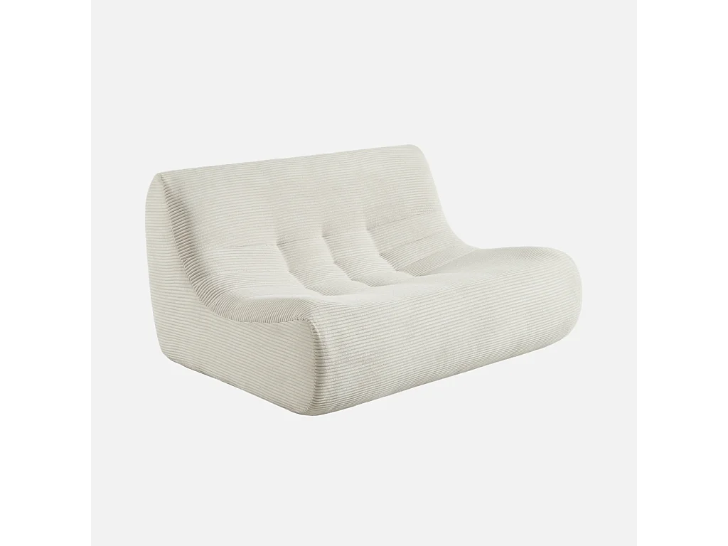 Canapé d'angle modulable 5 places avec repose pied velours côtelé crème - Sokol