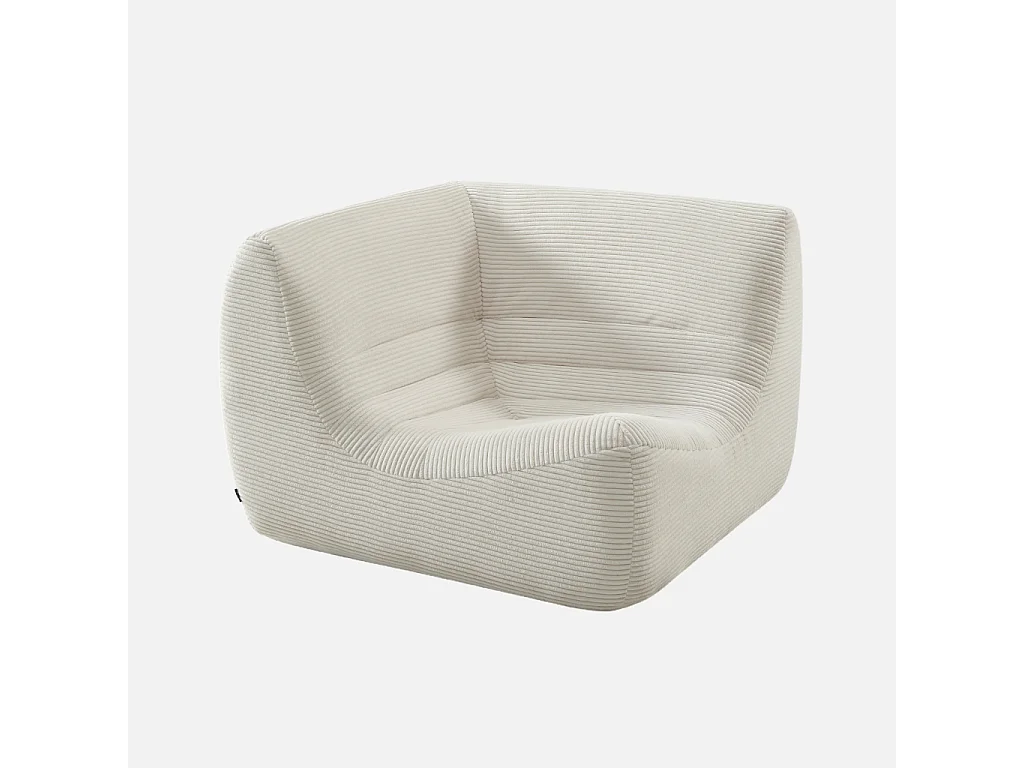 Canapé d'angle modulable 5 places avec repose pied velours côtelé crème - Sokol