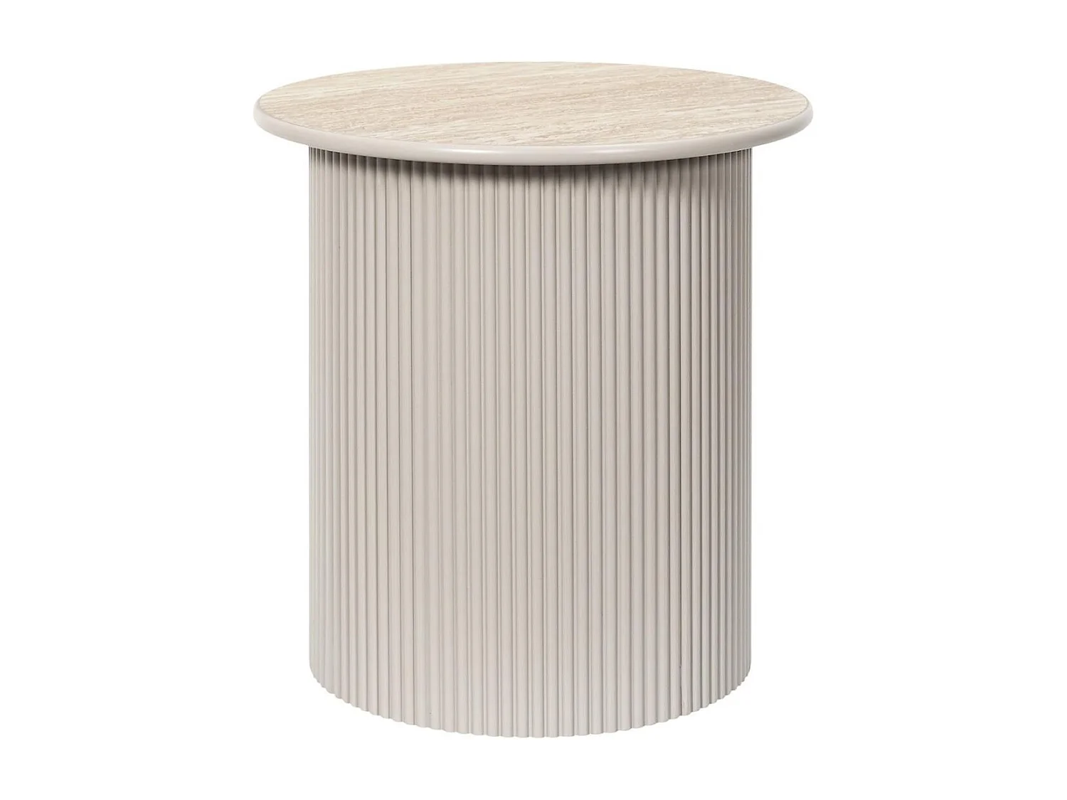 Tables gigogne plateaux aspect pierre naturelle pied central laqué beige - SHANON