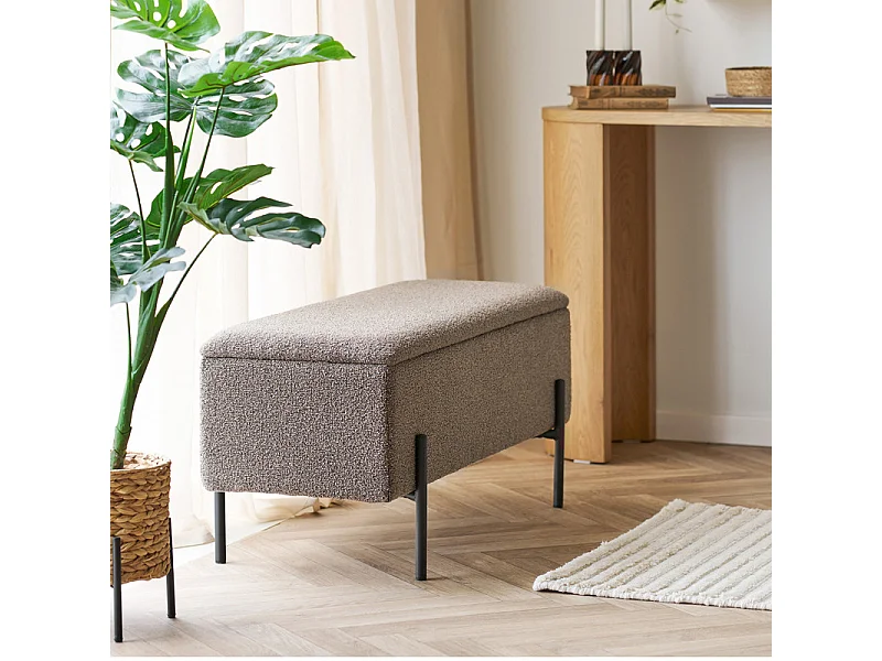 ASHFORD- Banc avec rangement en tissu bouclé marron 95 cm