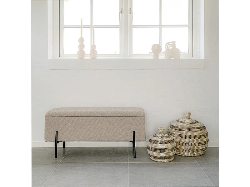 ASHFORD- Banc avec rangement en tissu bouclé beige 95 cm