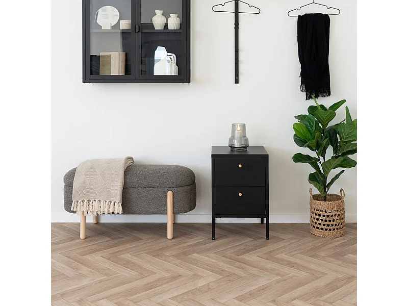 ALIN-Banc avec rangement en tissu marron et bois 97 cm