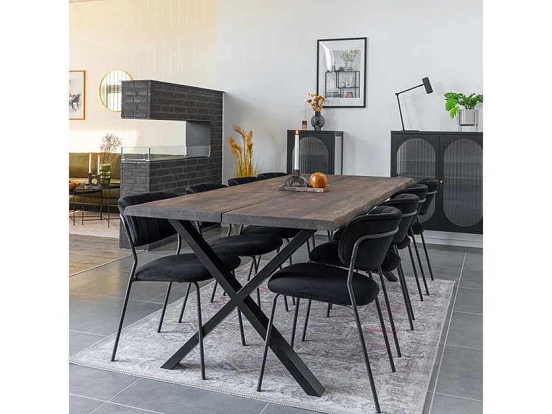 CALVI-Table repas à manger +12 personnes 300cm en chêne massif fumé