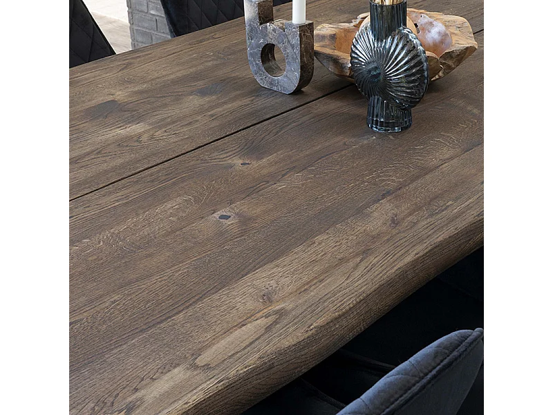 CALVI-Table repas à manger +12 personnes 300cm en chêne massif fumé