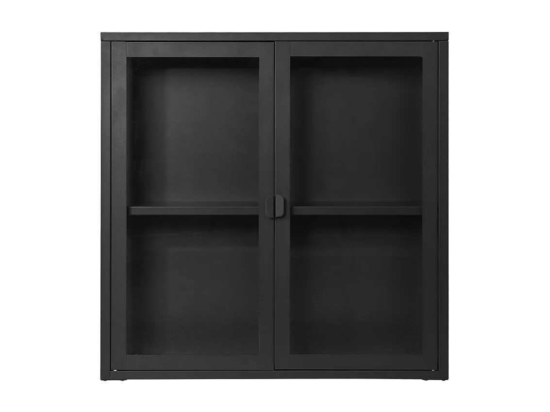 MAINE-Vitrine suspendue 2 portes vitrées acier noir 80x80 cm