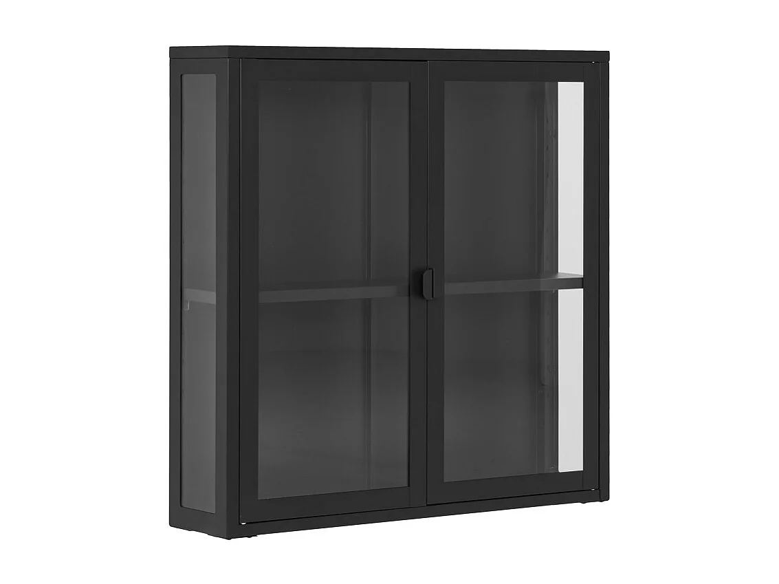 MAINE-Vitrine suspendue 2 portes vitrées acier noir 80x80 cm