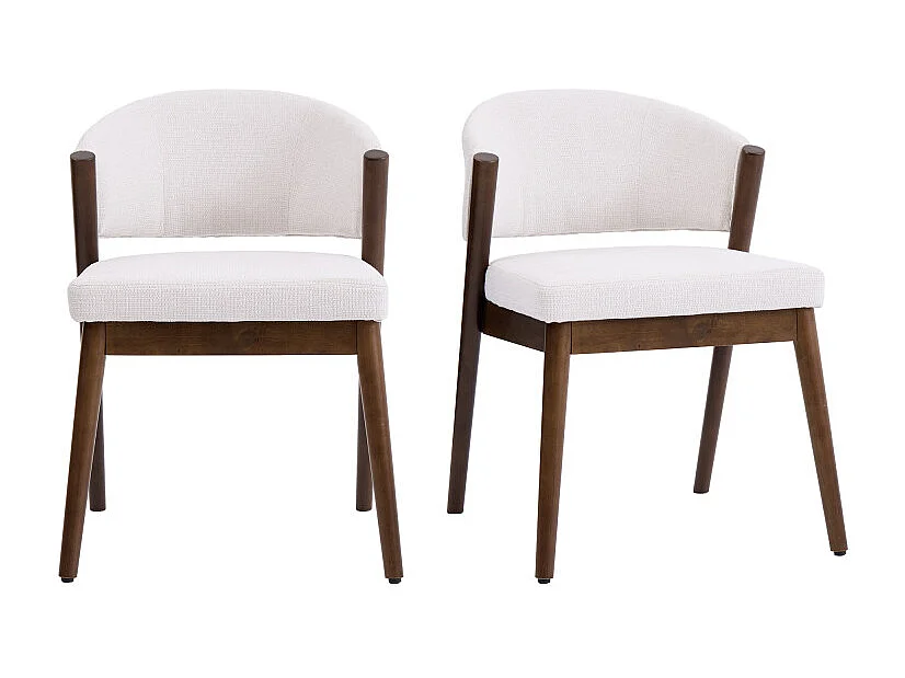 ALBA-Chaise bois patiné noyer et tissu Trendy Ecru (x2)