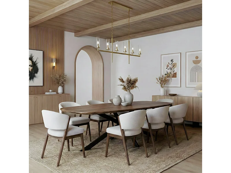 ALBA-Chaise bois patiné noyer et tissu Trendy Ecru (x2)