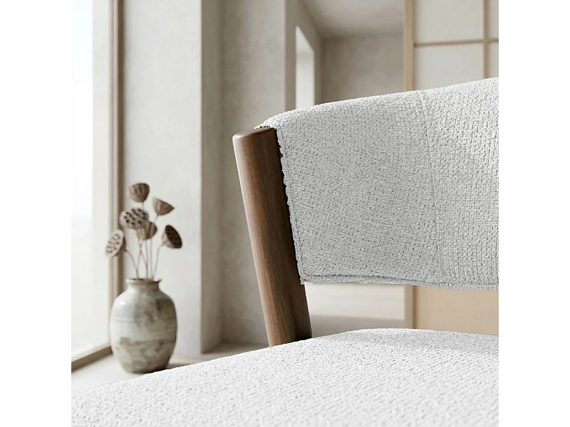 ALBA-Chaise bois patiné noyer et tissu Trendy Ecru (x2)