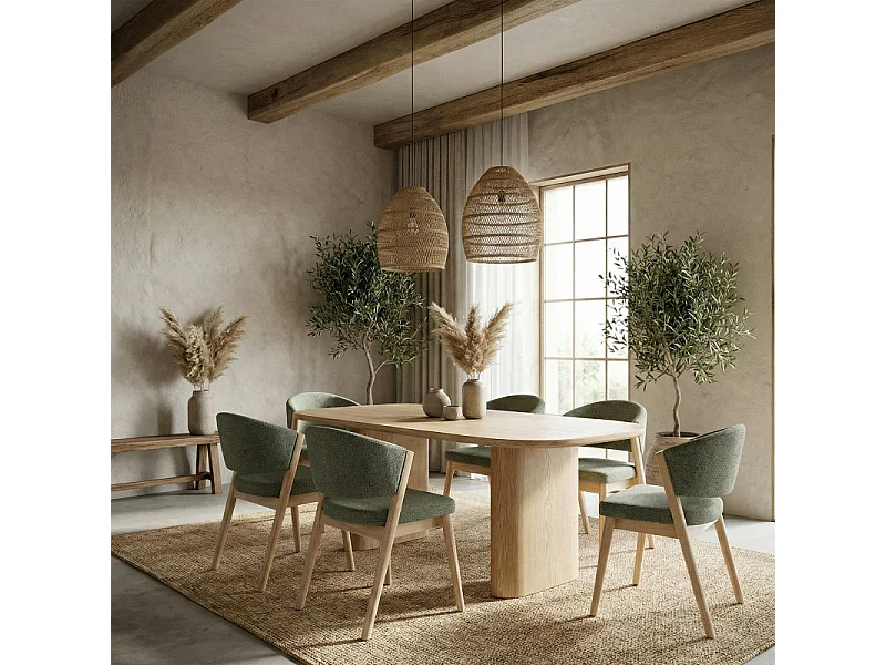 ALBA-Chaise bois naturel et tissu Trendy Sauge (x2)