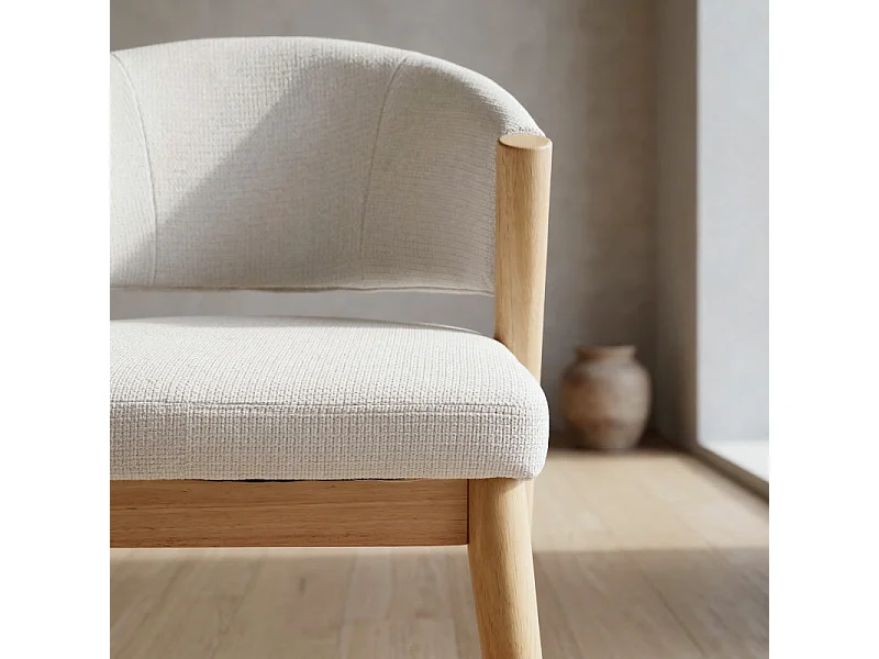 ALBA-Chaise bois naturel et tissu Trendy Ecru (x2)