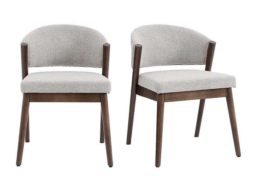 ALBA-Chaise bois patiné noyer et tissu Trendy Grège (x2)