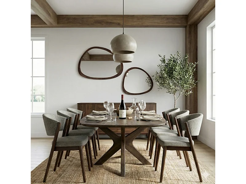 ALBA-Chaise bois patiné noyer et tissu Trendy Grège (x2)