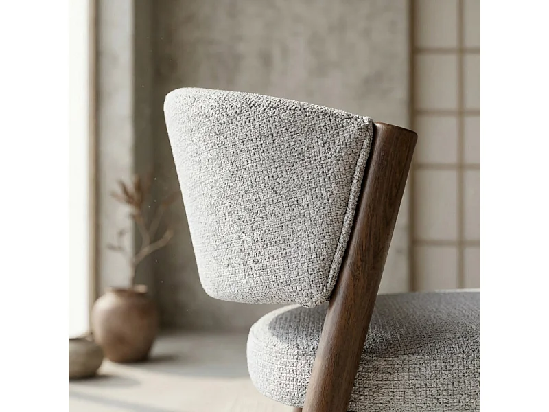 ALBA-Chaise bois patiné noyer et tissu Trendy Grège (x2)