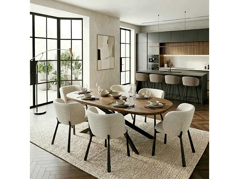 SOAN-Fauteuil de table en tissu Luxury Grège  (x2)