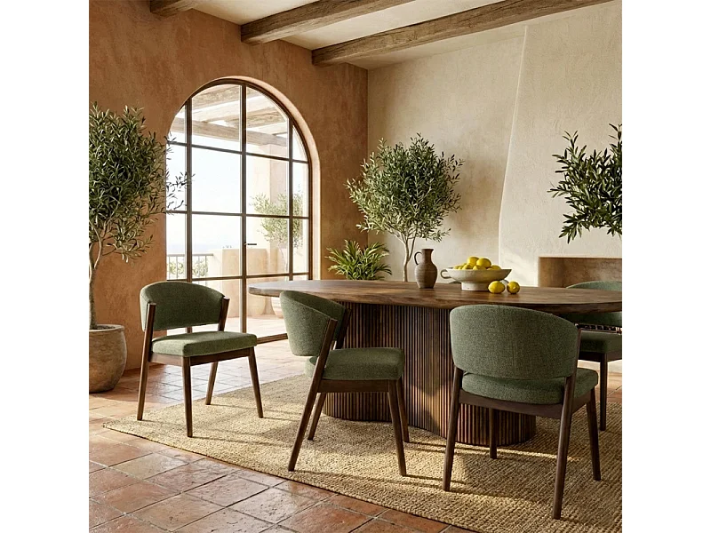 ALBA-Chaise bois patiné noyer et tissu Trendy Sauge (x2)