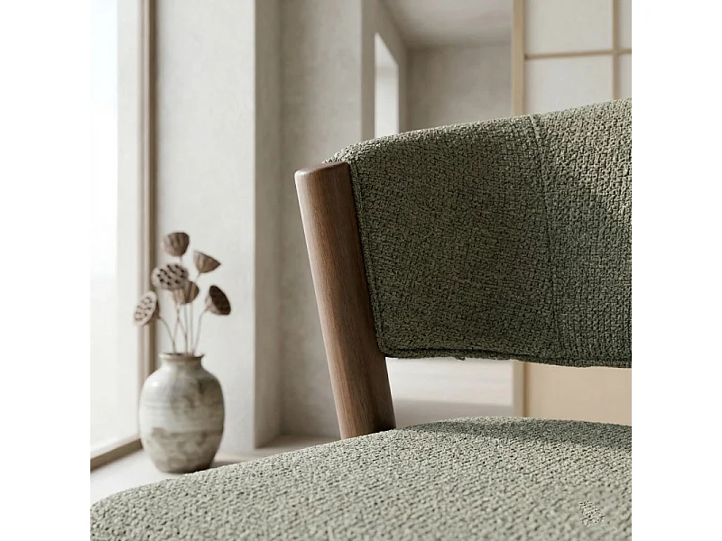 ALBA-Chaise bois patiné noyer et tissu Trendy Sauge (x2)