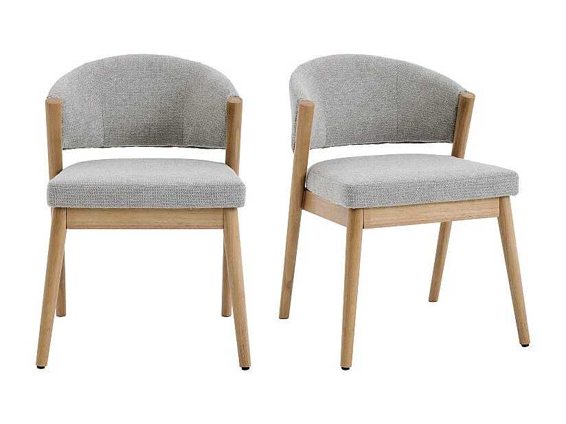 ALBA-Chaise bois naturel et tissu Trendy Grège (x2)