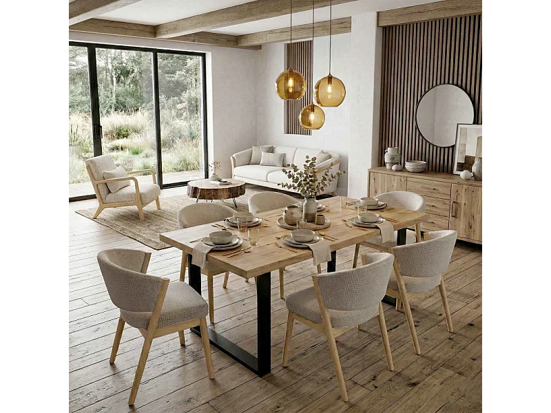 ALBA-Chaise bois naturel et tissu Trendy Grège (x2)