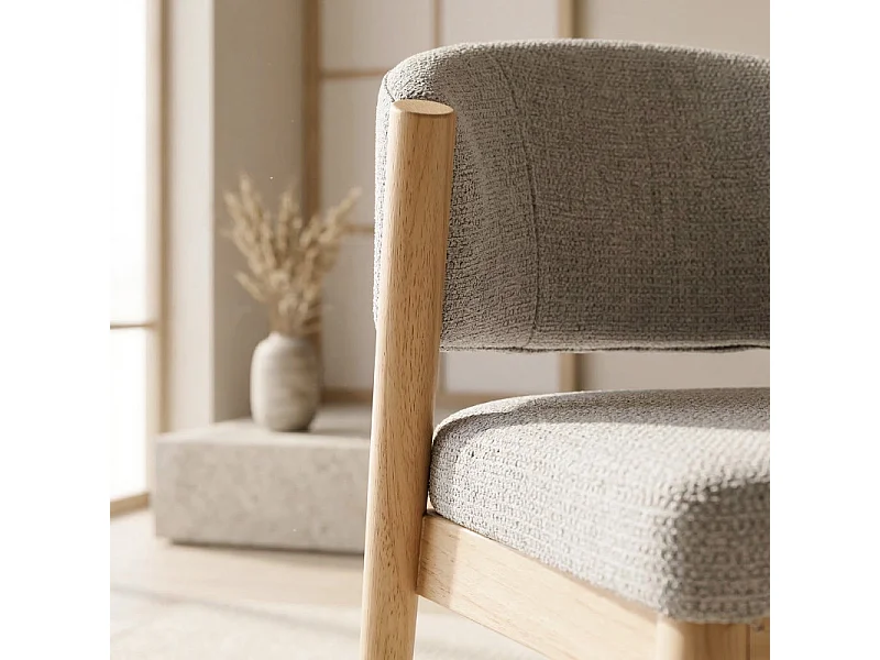 ALBA-Chaise bois naturel et tissu Trendy Grège (x2)