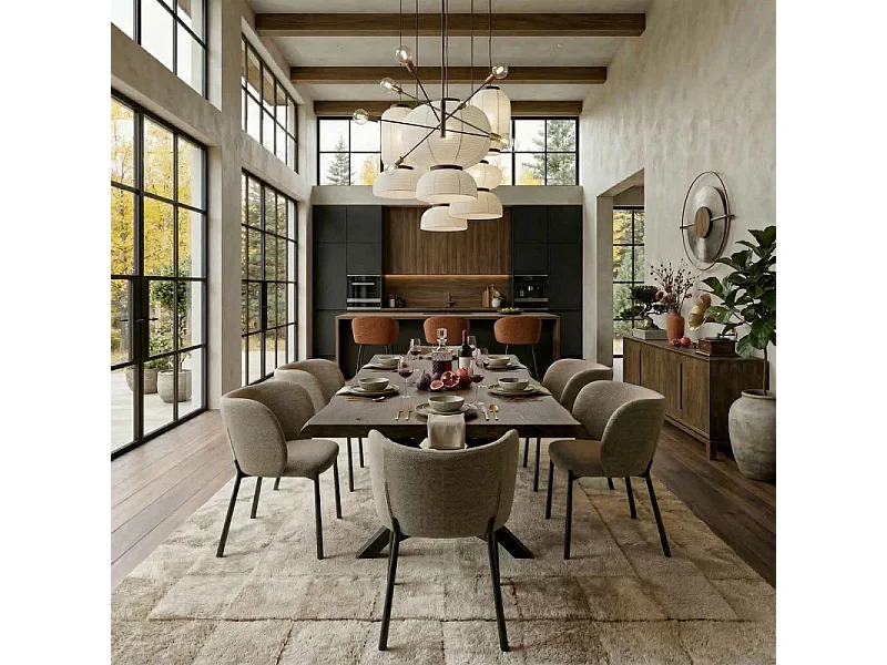 SOAN-Fauteuil de table en tissu Luxury Taupe (x2)